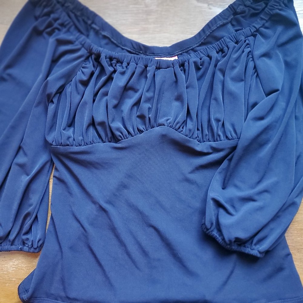 Vixen By Micheline Pitt Vacation Blouse In Navy Size M